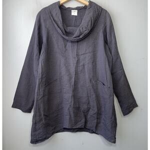 CMC Pocket Tunic Top Oversized Small Smokey Gray Lagenlook Minimalist Cowl Neck